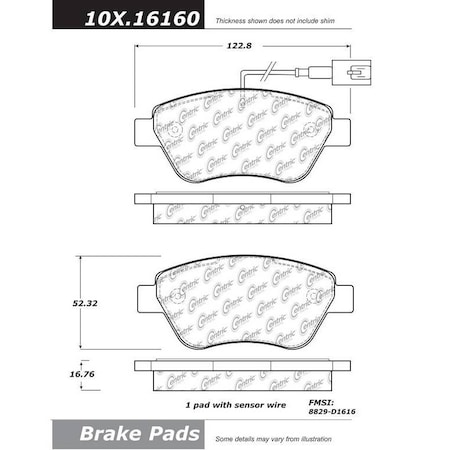 Centric Parts METALLIC BRAKE PAD W/SHIMS 102.1616